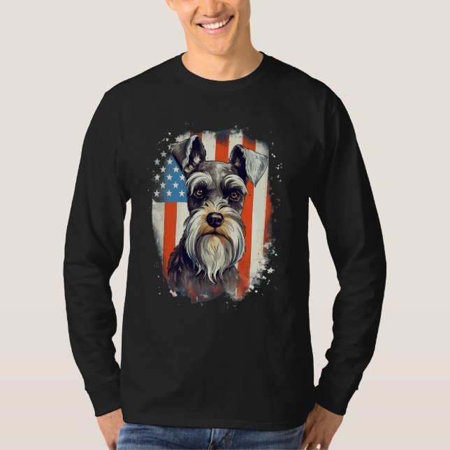 4. Juli US-Flagge Miniaturschnauzer Hund 3 T-Shirt (Vorderseite)