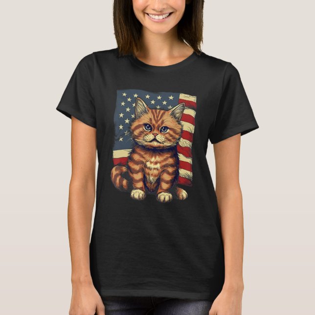4. Juli US-Flagge Munchkin Cat T-Shirt (Vorderseite)