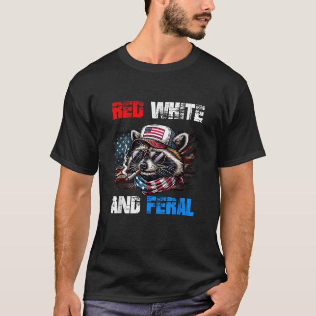 4. Juli US-Flagge Patriotic Red White Feral T-Shirt (Vorderseite)