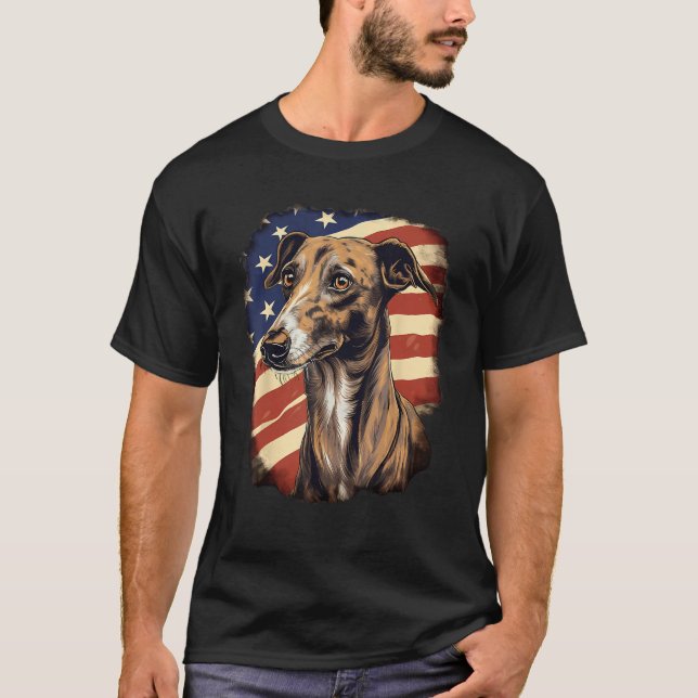 4. Juli US-Flagge Windhund Hund 2 T-Shirt (Vorderseite)