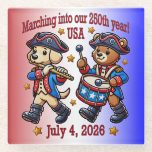 4. Juli USA 250. Jahrestag Halbjahr Glasuntersetzer