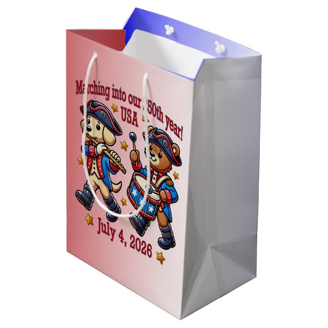 4. Juli USA 250. Jahrestag Halbjahr Mittlere Geschenktüte (Rückseite Schrägansicht)