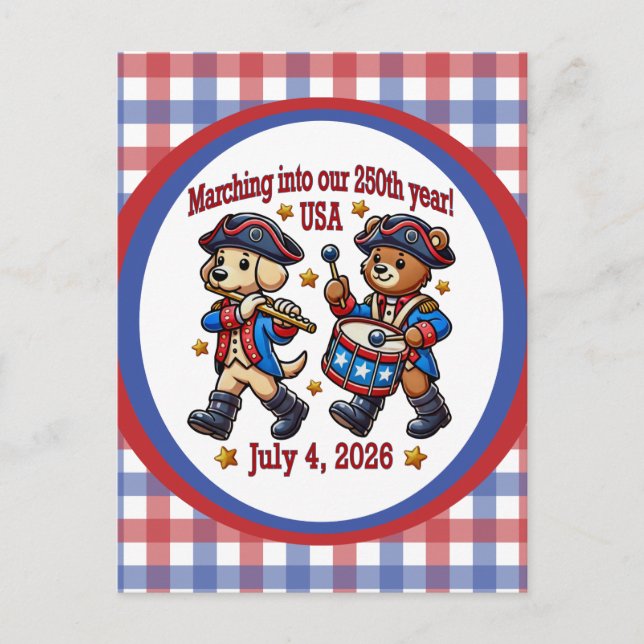 4. Juli USA 250. Jahrestag Halbjahr Postkarte (Vorderseite)