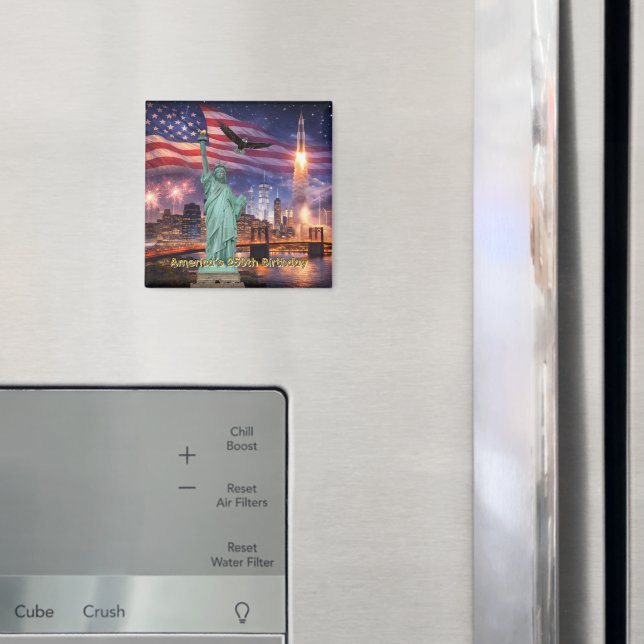 4. Juli USA 250. Statue of Liberty Rakete Magnet (In Situ (Kühlschrank))