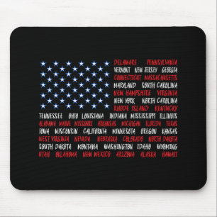 4. Juli USA Flag Alle 50 Staat Namen Mousepad