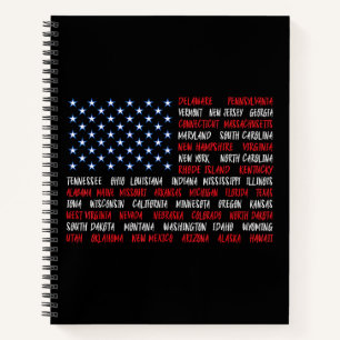 4. Juli USA Flag Alle 50 Staat Namen Notizbuch