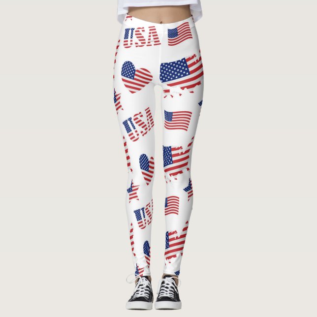 4. Juli USA Flag Heart Red Blue White Leggings (Vorderseite)