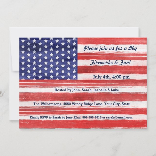 4. Juli USA Flag Patriotic Art Stars & Stripes Einladung (Vorderseite)