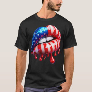 4. Juli USA Flagge Frauen Lippen, wo Lippenstift a T-Shirt
