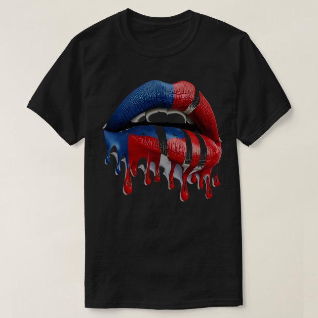 4. Juli USA Flagge Frauen Lippen, wo Lippenstift a T-Shirt (Design vorne)