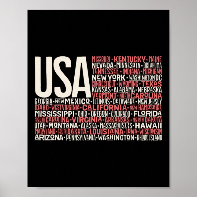 4. Juli USA Flaggen Amerika Staat Kartennamen Poster (Vorne)