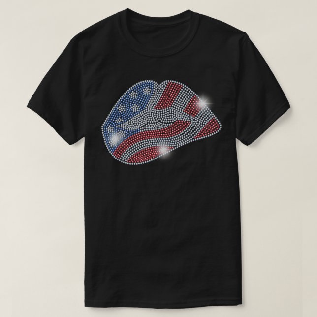 4. Juli USA LIPS Flag Bling Kristall Men women  T-Shirt (Design vorne)