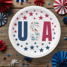 4. Juli USA Paper Plate with Stars