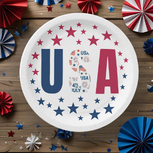 4. Juli USA Paper Plate with Stars Pappteller