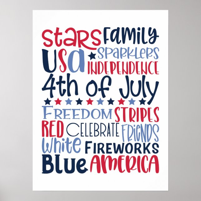 4. Juli USA Red White Blue Modern Typografie Poster (Vorne)