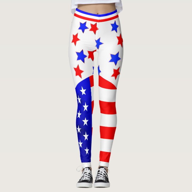 4. Juli USA Red White Blue US Flagge Leggings (Vorderseite)