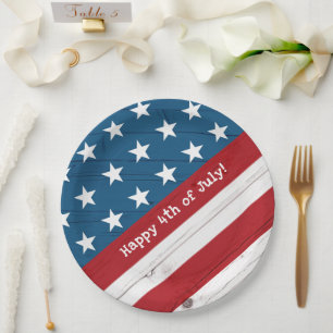 4. Juli USA Rustikale Holzflagge Sterne Streifen Pappteller