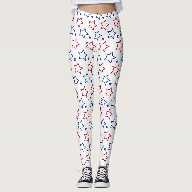 4. Juli USA Unabhängigkeitstag Blue Red Stars Leggings (Vorderseite)
