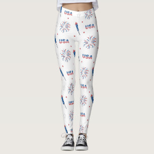 4. Juli USA Unabhängigkeitstag Feuerwerk Weiß Leggings