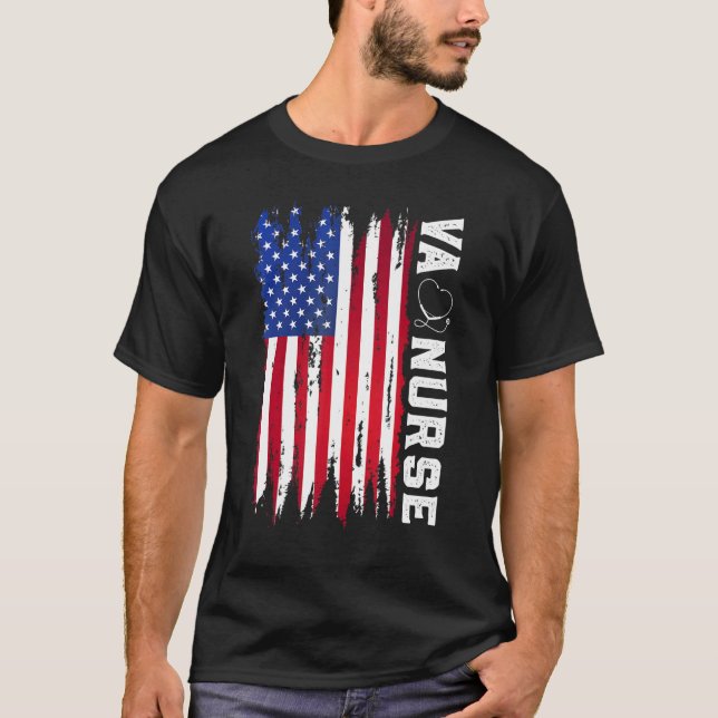 4. Juli Va Nurse American Flag Patriotic Nurse T-Shirt (Vorderseite)