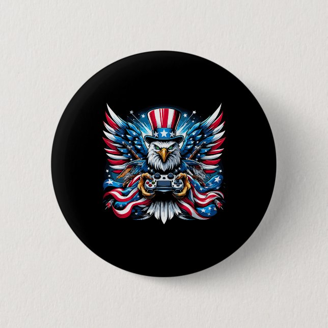 4. Juli Video Game Bald Eagle American Flag Bo Button (Vorderseite)