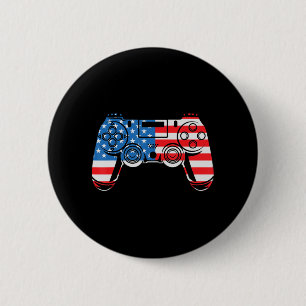 4. Juli Video Game Gamer USA Flag Kids Boys M Button