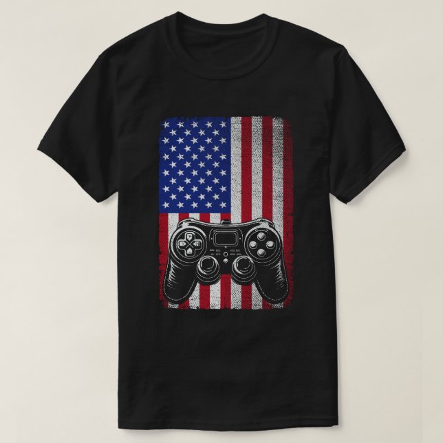 4. Juli Video Game Gamer USA Flag T-Shirt (Design vorne)