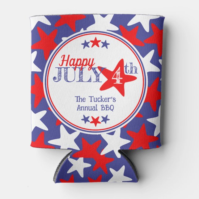 4. Juli Vierte Sterne Red White Blue Patriotic Dosenkühler (Vorderseite)