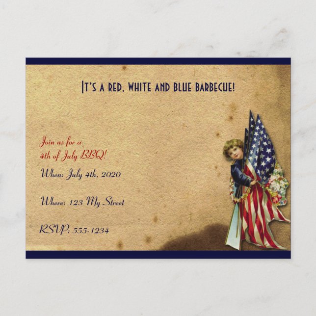 4. Juli Vintage Freiheitsmädchen mit Flaggen Postkarte (Vorderseite)