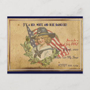 4. Juli Vintage-Mädchen mit Flaggen Postkarte
