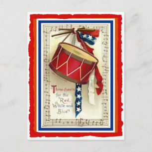 4. Juli Vintage-Marschallstrommel Rot Weiß & Blau Postkarte