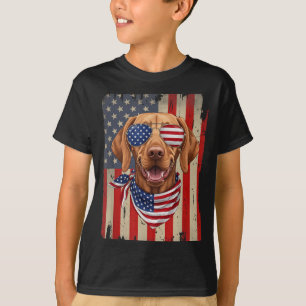 4. Juli Vizsla Hund Amerikanische Flagge USA T-Shirt