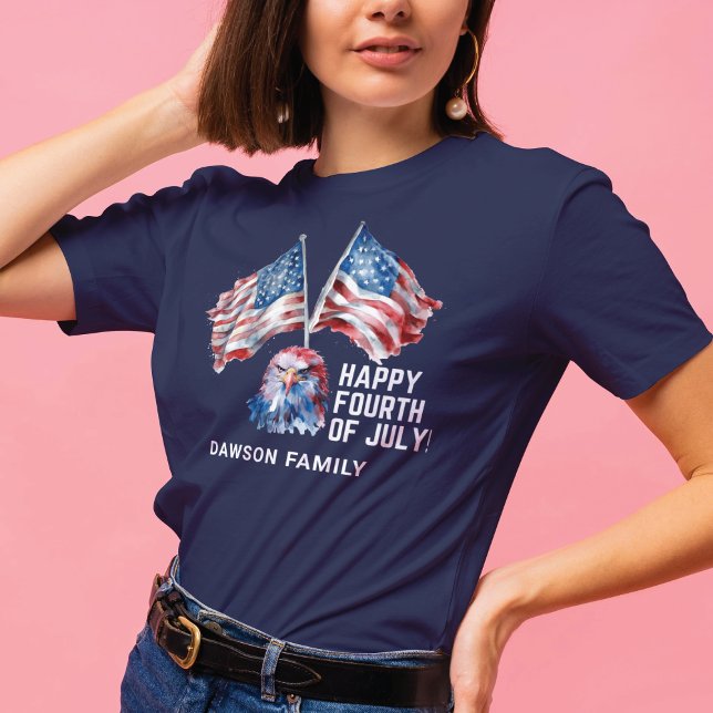 4. Juli Wasserfarbe Personalisiert Familienname T-Shirt (Von Creator hochgeladen)