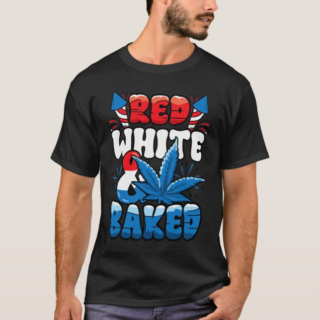 4. Juli Weed Red White Byked Funny T-Shirt (Vorderseite)