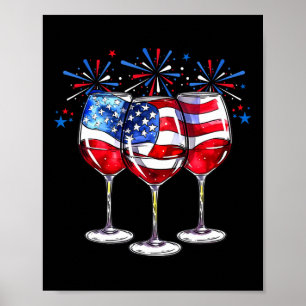 4. Juli Wein Gles Patriotic Red White Blue Usa Poster