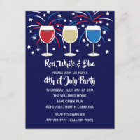 4. Juli Wein Rot Weiß und Blau Party