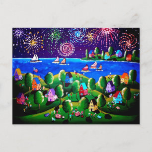 4. Juli Whimsical Folk Art Post Cards Postkarte