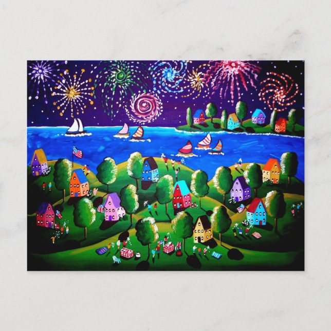 4. Juli Whimsical Folk Art Post Cards Postkarte (Vorderseite)