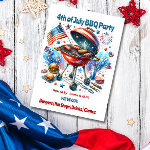 4. Juli Wiedersehen Bakyard Grillen Party Einladung