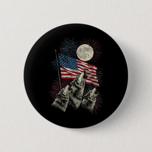 4. Juli Wölfe Mond Meme Lustig USA-Flagge Männer W Button