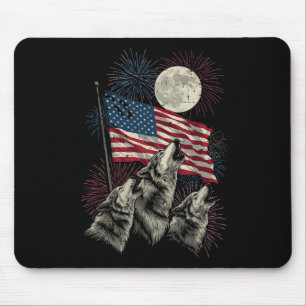 4. Juli Wölfe Mond Meme Lustig USA-Flagge Männer W Mousepad
