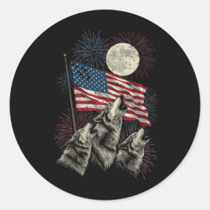 4. Juli Wölfe Mond Meme Lustig USA-Flagge Männer W Runder Aufkleber