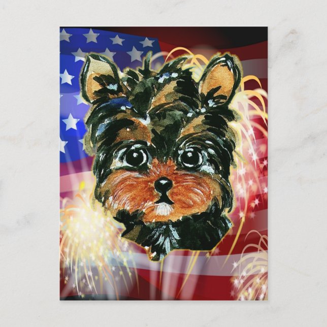 4. Juli YORKIE POO Postkarte (Vorderseite)