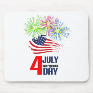 4 July - Independence Day with Flag and Fireworks Mousepad
