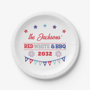 4. july Red white und GRILLEN Familienname patriot Pappteller