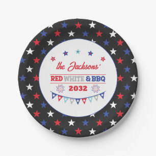 4. july Red white und GRILLEN Familienname patriot Pappteller
