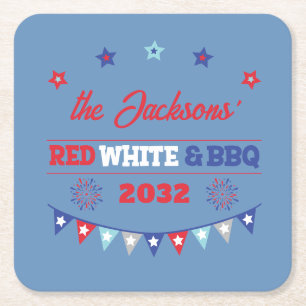 4. july Red white und GRILLEN Familienname patriot Rechteckiger Pappuntersetzer