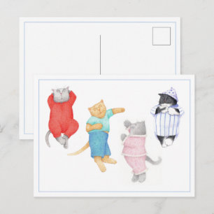 4 KATZEN IN DER PAJAMAS-Postkarte Postkarte