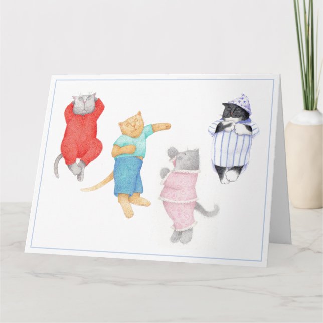 4 KATZEN IN PAJAMAS 8,5 x 11 Big Grußkarte Karte (Vorderseite)