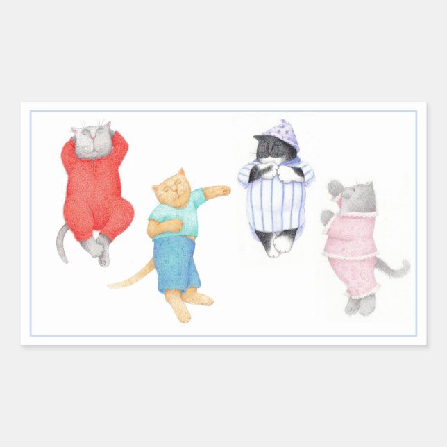 4 KATZEN IN PAJAMAS-Rectangle-Stickern Rechteckiger Aufkleber (Vorderseite)